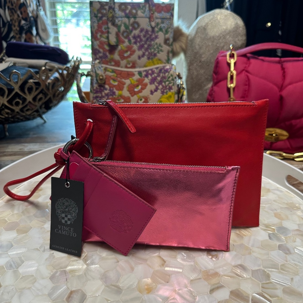 Beautiful Leather Vince Camuto Aliya Pouch Set Multicolor!